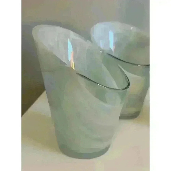 3  Light Blue white green Free Flow recycled glass ART VASE Lg Slant Modern - Picture 2 of 6